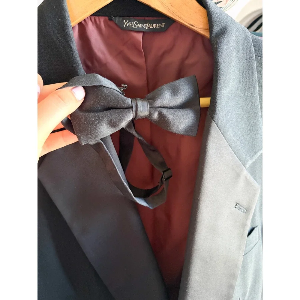 VTG Yves Saint Laurent Mens Double Breasted Tuxedo Jacket Blazer Black 38R YSL